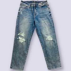 Express Mid Rise medium Wash Ripped Boyfriend Jean